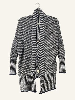 Free People Striped Cocoon Sweater XS Black Slouchy Open Front Dolman Sleeve